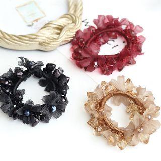 Rhinestone & Fabric Floral Hair Tie