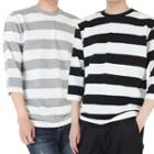 3/4-sleeve Over-fit Striped T-shirt (l~xxxl)