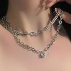 Set: Chain Necklace + Cz Necklace Set Of 2 Pcs - Silver - One Size
