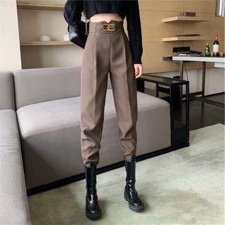 High-waist Plain Asymmetric Pants
