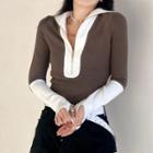 Long-sleeve Two Tone Half-zip Top