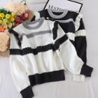 Round-neck Color Block Striped Knit Top