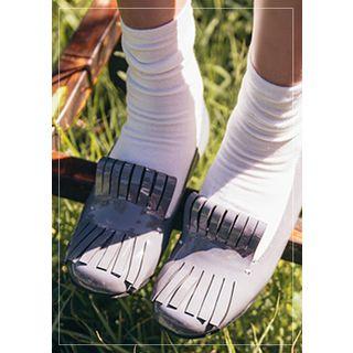 Fringed Patent Chunky-heel Pumps