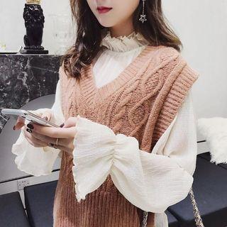 Sheer Mock Neck Mesh Blouse Almond - One Size