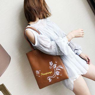 Floral Embroidered Faux Leather Shopper Bag