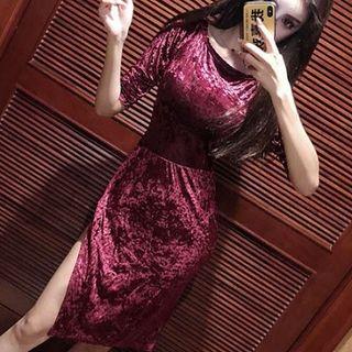 Velvet Elbow-sleeve Sheath Dress