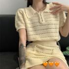 Short-sleeve Pointelle Knit Top / Mini Skirt
