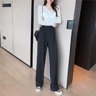 V-neck Crop Cardigan / High Waist Wide Leg Pants