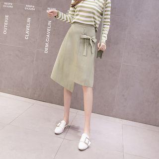 Irregular Hem Bow Accent High-waist Knit A-line Skirt
