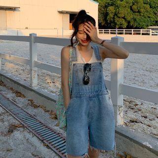 Fray Hem Denim Wide-leg Jumper Shorts Light Blue - One Size