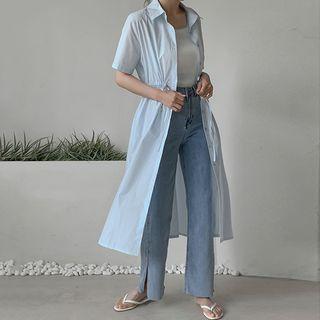 Short-sleeve Drawstring Long Shirtdress