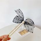 Dotted Mesh Bow Hair Fork Black & White & Gold - One Size