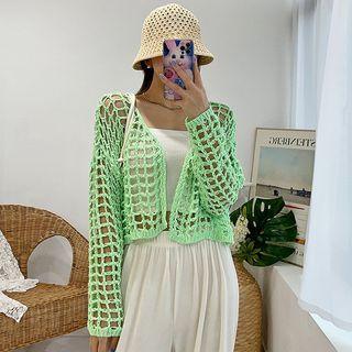 Open-front Fishnet-knit Cardigan