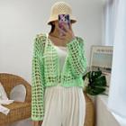 Open-front Fishnet-knit Cardigan
