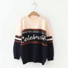Lettering Color Block Sweater Off-white - One Size