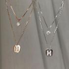 925 Sterling Silver Rhinestone Letter H Pendant Layered Necklace
