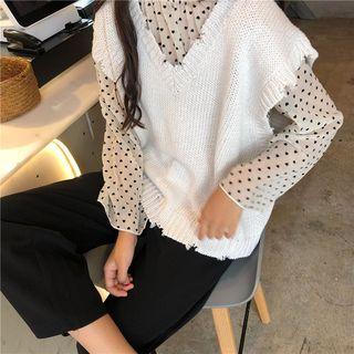 Heart Printed Chiffon Top / Knit Tank Top