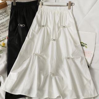 Rhinestone-ribbon Plain Midi Skirt