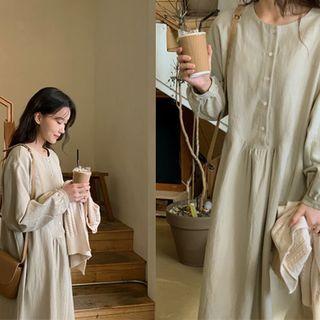 Half-placket Shirred Maxi Dress