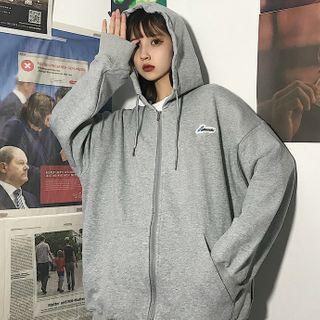 Hooded Oversize Plain Fleece Sweatshirt Jacket