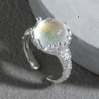 Moonstone Textured Sterling Silver Open Ring Silver - Size No. 11