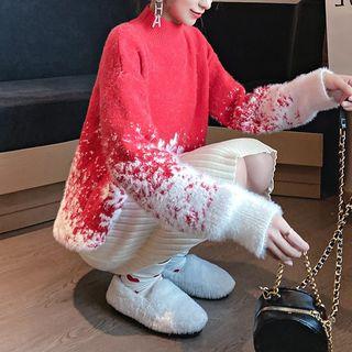 Snowflake Print Crew-neck Sweater