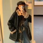 Drawstring Waist Jacket Wide Jacket Top Black - One Size