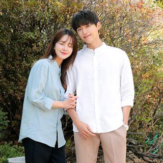 Couple Mandarin-collar 3/4-sleeve Shirt