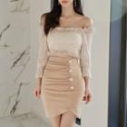 Off-shoulder Mock Two-piece Mini Sheath Dress
