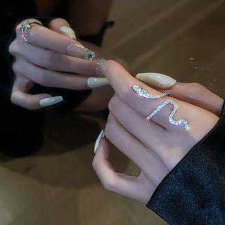 Snake Rhinestone Alloy Open Ring Silver - One Size