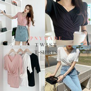 V-neck Wrap-front Draped T-shirt