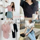 V-neck Wrap-front Draped T-shirt