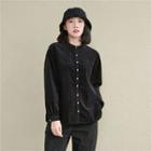 Long-sleeve Stand Collar Corduroy Shirt