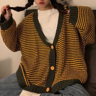 Striped Cardigan Yellow - One Size