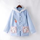 Embroidered Hooded Button Coat