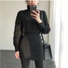 Turtleneck Cable-knit Mini Knit Sheath Dress