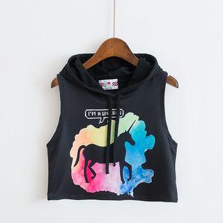 Print Sleeveless Hoodie