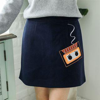 Cassette Tape Embroidered Mini Skirt