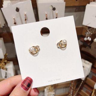 Faux Pearl Rhinestone Hoop Earring 1 Pair - Silver Needle - As Shown In Figure - One Size