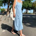 Denim Long Pinafore Dress Light Blue - One Size