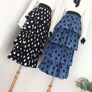 Polka Dot A-line Midi Tiered Skirt