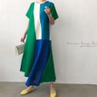 Color-block Linen Maxi Dress