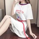 Printed Flounced-hem Short-sleeve T-shirt Dress