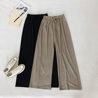 Plain Lace-up Loose-fit Pants
