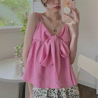Bow Accent Camisole Top / Floral Loose Fit Pants