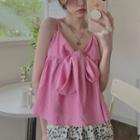 Bow Accent Camisole Top / Floral Loose Fit Pants