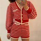 Striped Cardigan / Knit Shorts