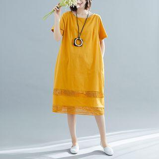 Short-sleeve Midi Perforated Dress