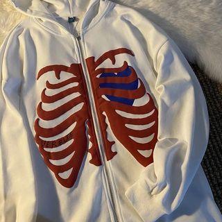 Rib Cage Print Hooded Zip Jacket