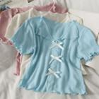 Ribbon-accent Ruffled Crop T-shirt